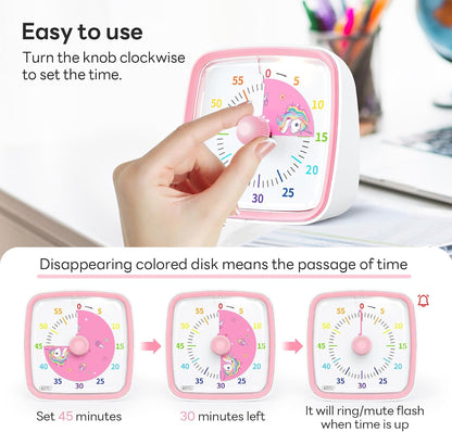 Yunbaoit Visual Timer with Night Light, 60-Minute Countdown Timer for Kids and Adults, Silent Classroom Timer, Time Management Tool for Home, School, or Work (Light Blue)