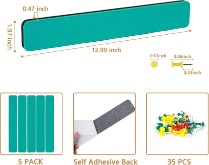 Felt Pin Board Bar Strips Bulletin Board for Bedrooms Offices Home Wall Decoration, Notice Board Self Adhesive Cork Board with 35 Push Pins for Paste Notes, Photos, Schedules