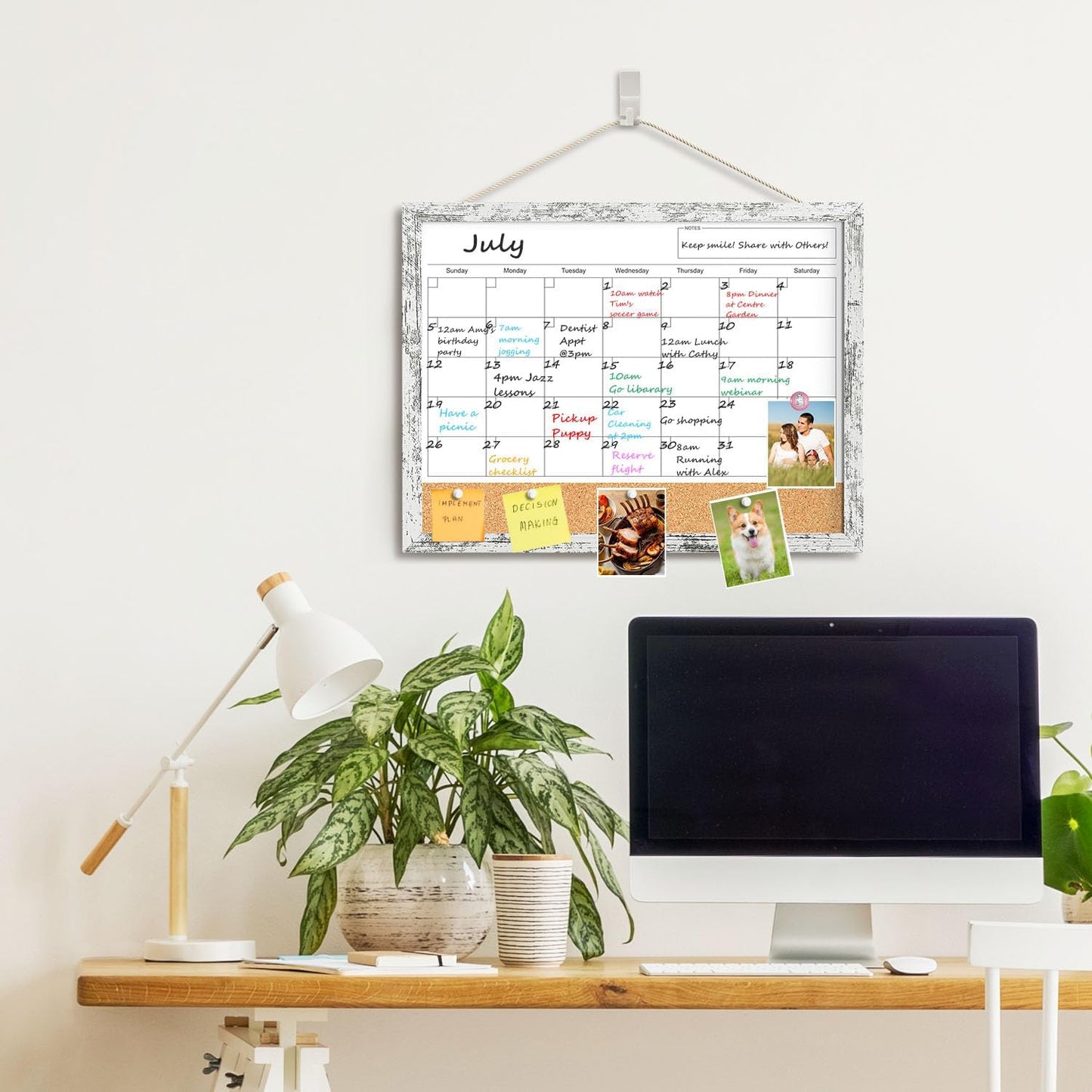 Calendar Whiteboard for Wall, TANKEE 17x13 Inches Whiteboard Calendar Cork Board Combo, Small Magnetic White Board with Wood Framed, Hanging Dry Erase Board for Kitchen Home Office School Planner