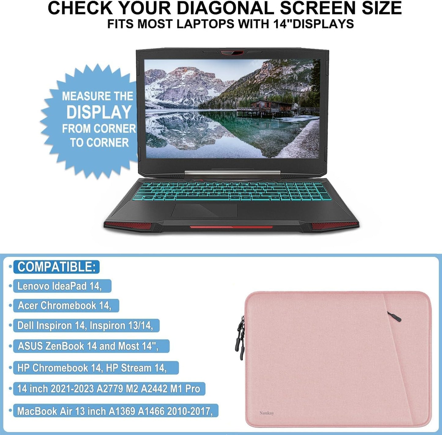 Laptop Sleeve Case 13.3 inch, Shockproof Protective Computer Cover with Accessories Pocket, Portable Laptop Bag Compatible with MacBook Air/Pro 13-13.3 inch, Compatible for MacBook Pro 14 inch, Black | Shockproof