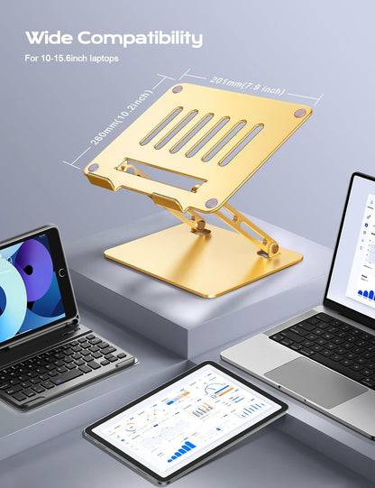LOXP Adjustable Laptop Stand for Desk, Metal Foldable Laptop Riser Holder, Portable Ventilated Cooling Desk Book Shelf, Ergonomic Computer Notebook Stand Compatible with 10-15.6" Laptops