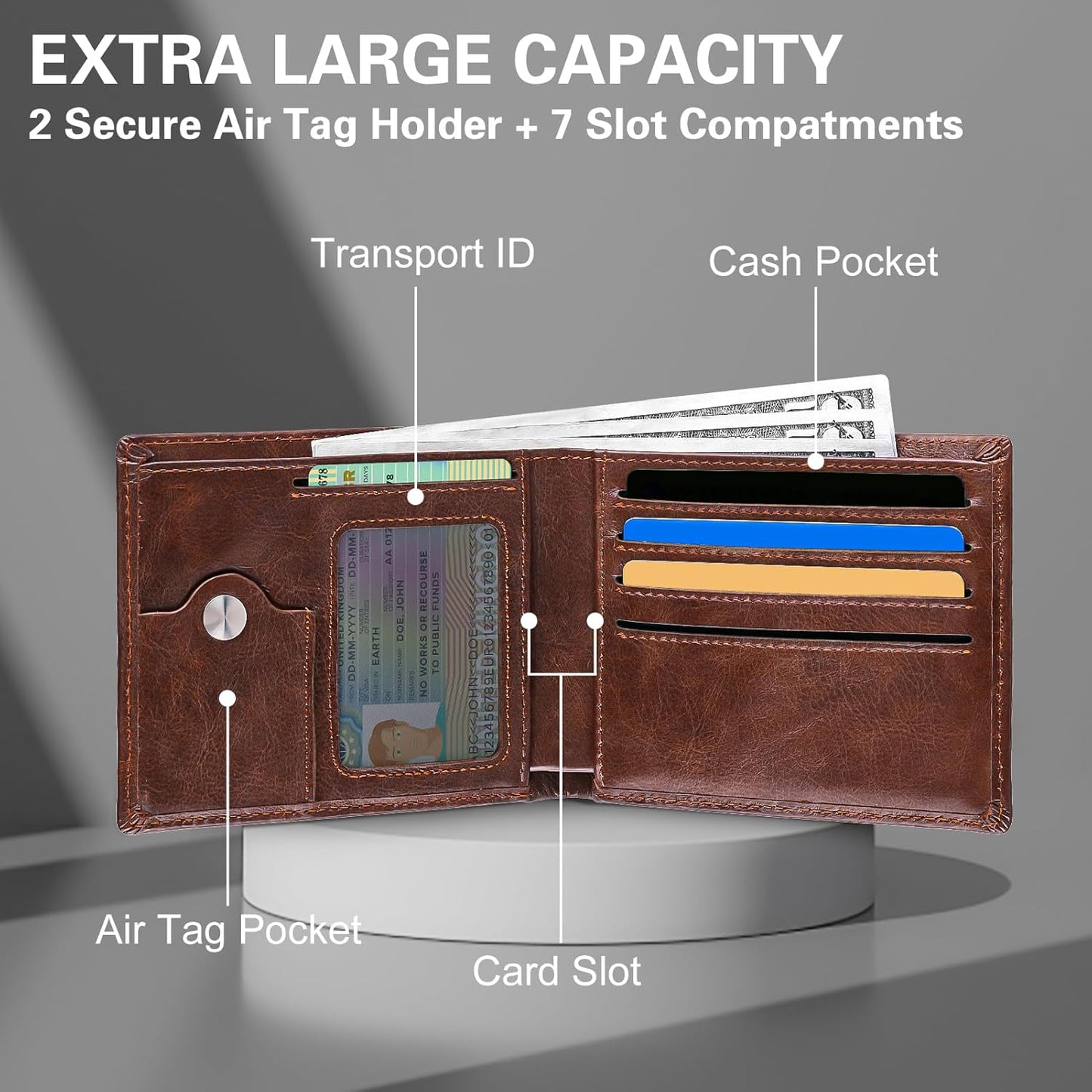 GIPUSSON Slim Leather Wallet for Men Airtag Hidden, Large Bifold Mens Wallet RFID Blocking with ID Windows, Credit Card Holder for Men Wallet