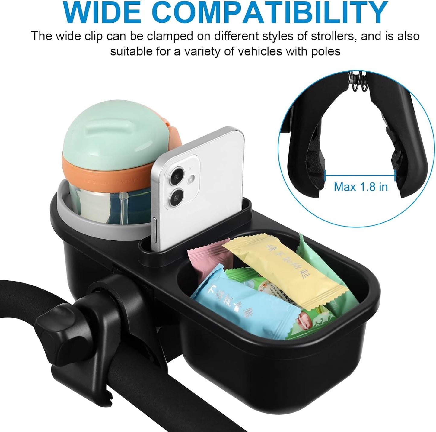 Accmor Stroller Cup Holder, Universal Cup Holder for Uppababy Nuna Doona Strollers, Bottle Drinks Holder for Wheelchair, Walker, Bike, Scooter