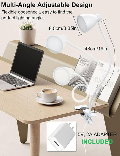 BOHON Clip on Light, 10W 38 LED Desk Lamp with Clamp, 5 Color 10 Brightness Auto Off Timer, Flexible Neck Clip Lamp, Desk Lights for Office Home Bed Bedside Reading, Bright Yellow