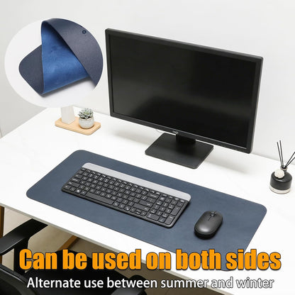 Double-Sided Keyboard Mouse Pad, 31.5"x15.7" PU Leather and Cork Desk Mat Large Overlocked-Edge Desk Pad with Matching Thread, Black