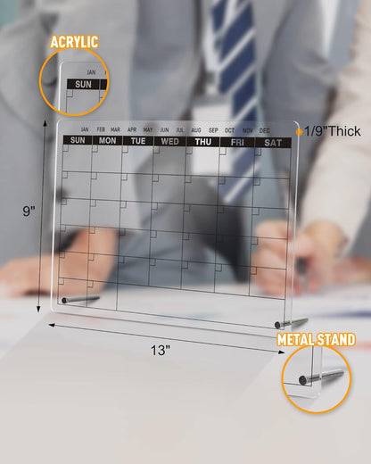 Acrylic Dry Erase Board to Do List Desktop Clear Memo Note Board, 9x13 Tabletop Whiteboard with Stand for Office, Home, School, Includes 6 Dry Erase Markers