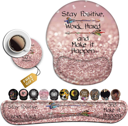 Mouse Pad with Wrist Support, Ergonomic Gel Mouse Pad Beautiful Flowers,Pink Hyacinths on Wood Panel，Non-Slip Durable, Memory Foam Keyboard Wrist Rest, Suitable for Office Typing Games