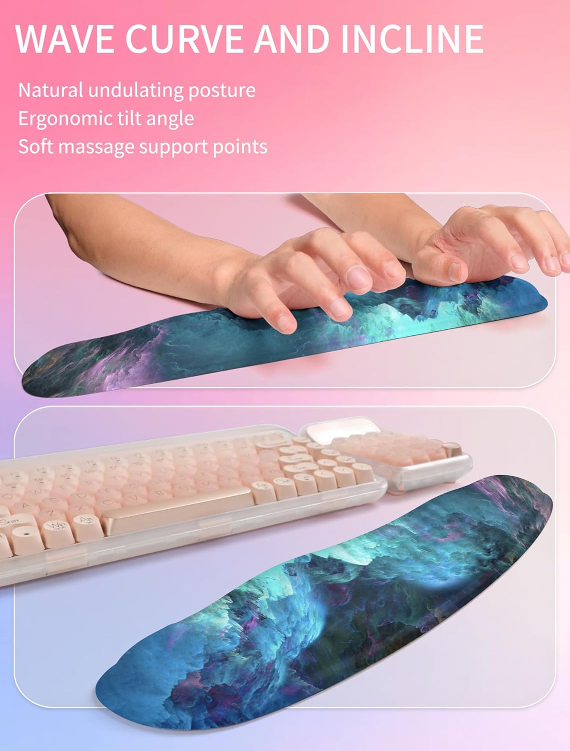 Hokafenle 2in1 Combination, Wave Keyboard Wrist Rest and Ergonomic Curvature Mouse Pad Wrist Support for Relieve Wrist Pain, Filled with Soft Cushion Memory Foam, Black