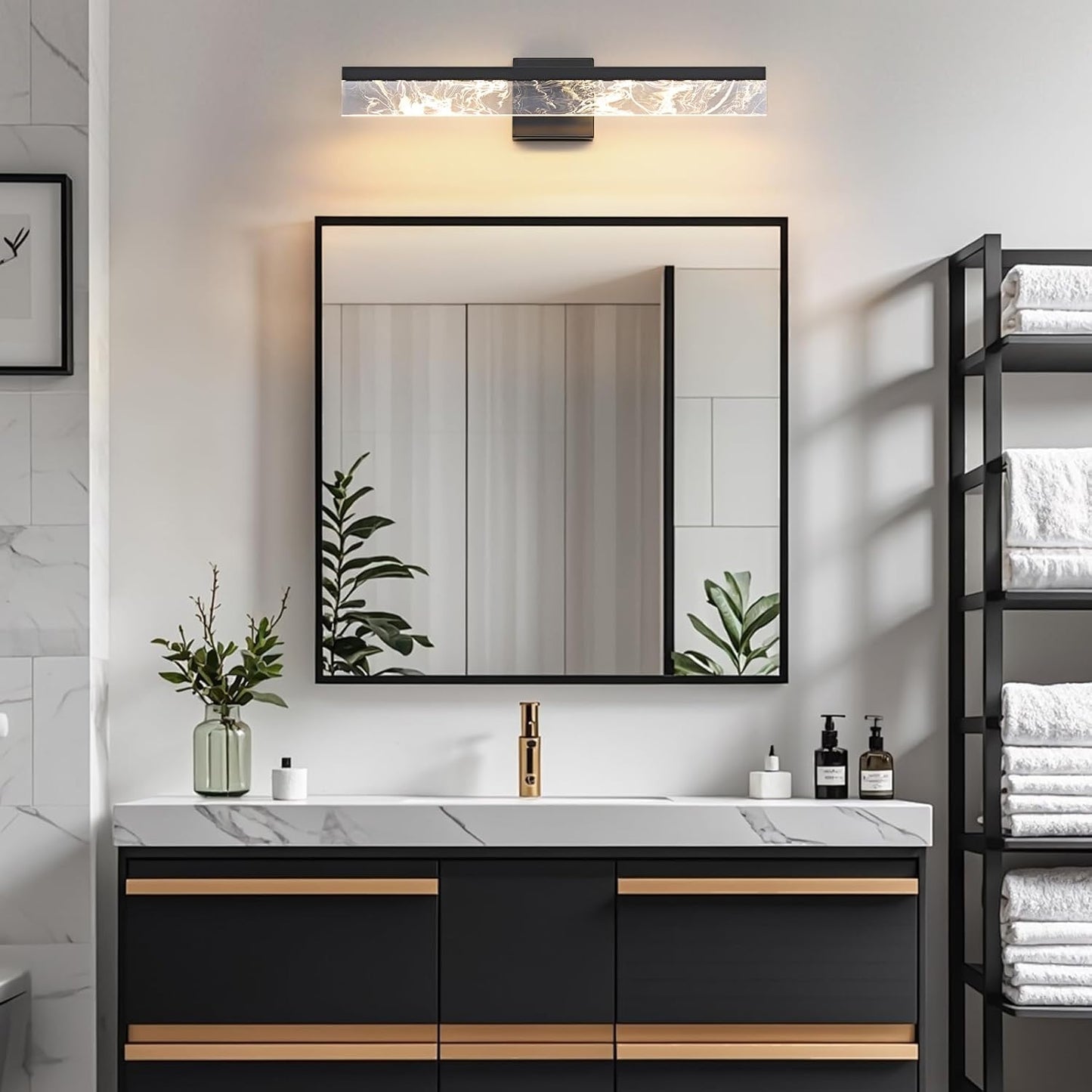 AIJIASI 39-Inch Brushed Gold Vanity Light Fixture, 28W Dimmable LED Modern Light Bar for Bathroom Mirror, Restroom, Bedroom (3000K)