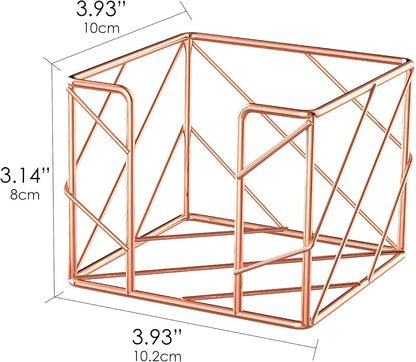 Rose Gold Geometric Sticky Note & Memo Cube Holder, Post Note Dispenser & Desk Organizer Metal Wire for Home, School, Office Supplies (Holder Only)