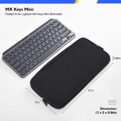 imComor Keyboard Sleeve Case for Logitech MX Keys Mini Minimalist Illuminated Keyboard, Wireless Travel Shockproof Protective Neoprene Bag, Black