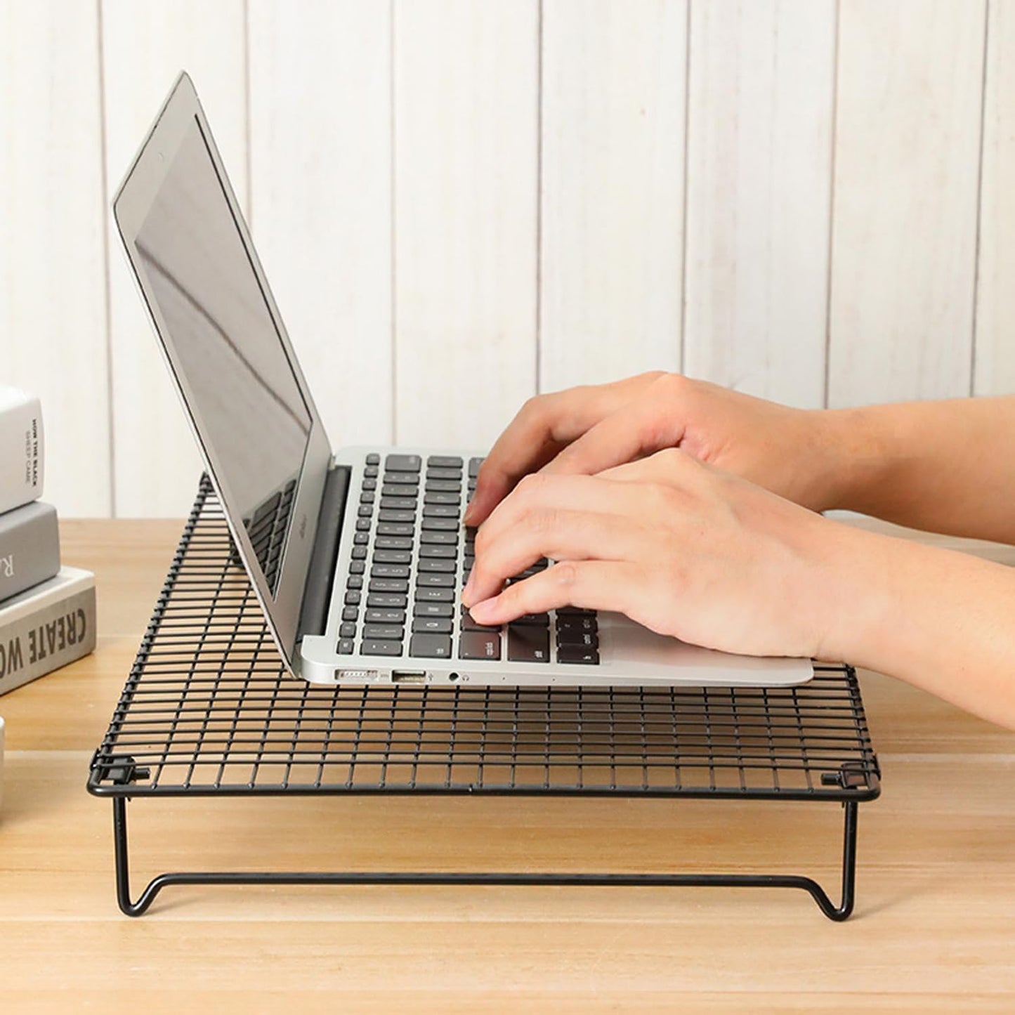 Laptop Stand Low Profile Metal Foldable Laptop Riser Holder Ventilated Cooling Computer Notebook Stand for MacBook Air Pro MBA Computer Desktop Monitor Printer Mini PC Raise Screen to Eye Level
