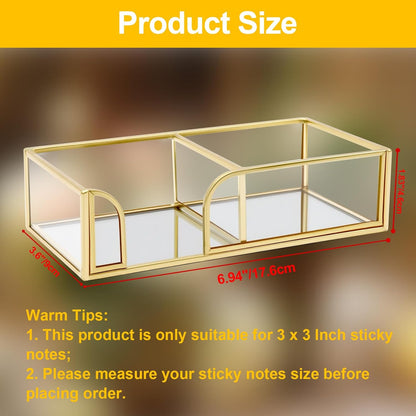 Glass Sticky Note Holder, Gold Post It Note Dispenser for Desk,3 x 3 Inch Post It Note Holder,Stylish Sticky Note Dispenser for Home Office Desk