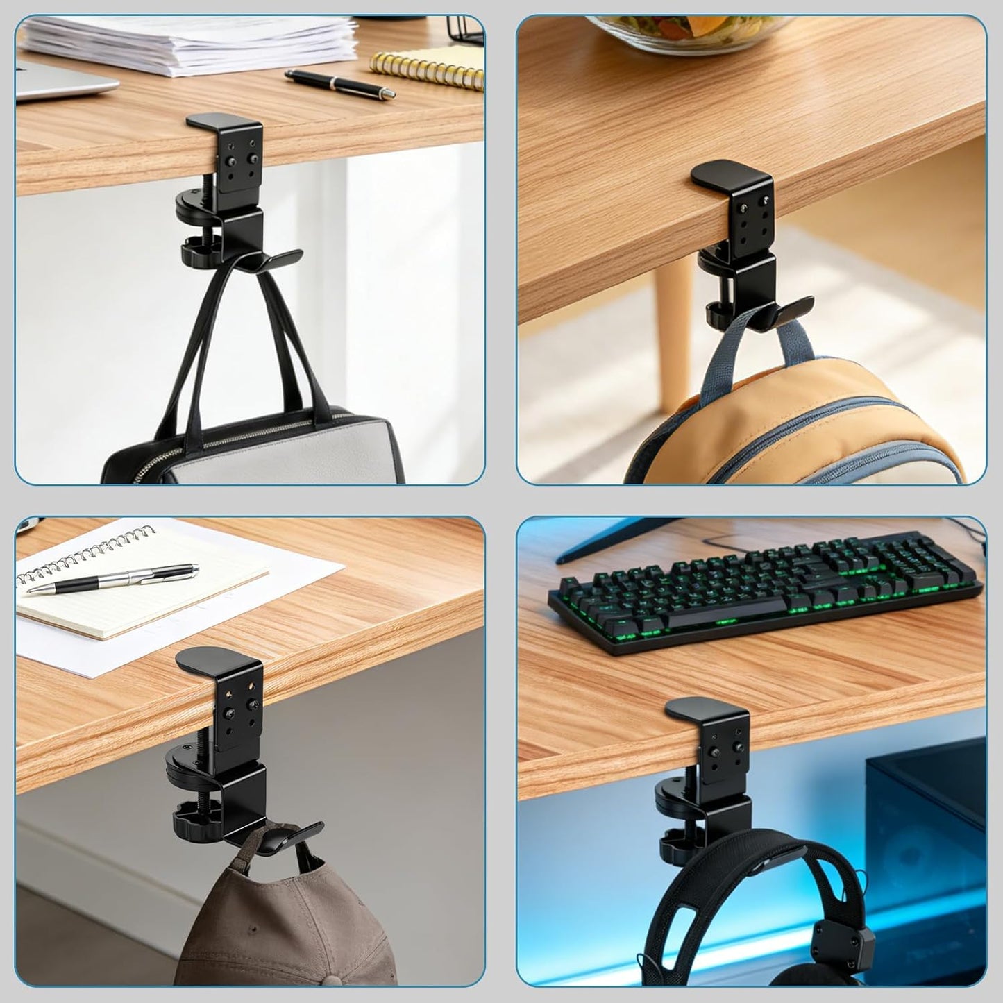 MYITYARD Desk Cup Holder Clamp, Anti-Spill Clip On Table Cup Holder, Rotatable Water Bottle Stand Drink Coffee Mug Storage, Office Accessories for Home and School (Black)