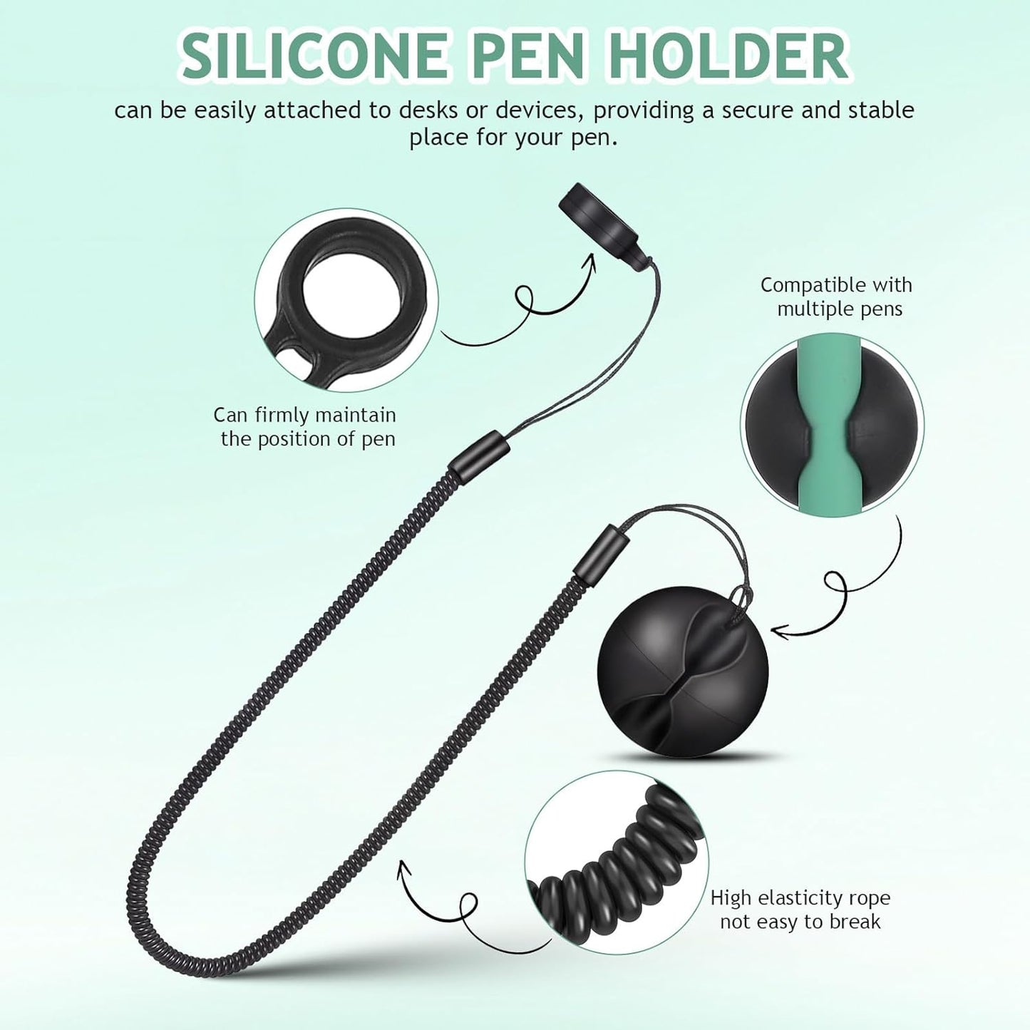 TOYANDONA 2pcs Pen Lanyards - Elastic Lanyard Tether with Silicone Ring and Holder Retractable Stylus Tether Leash Pen Strap for School Office Supplies Desk Clipboards Tablets