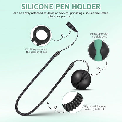 TOYANDONA 2pcs Pen Lanyards - Elastic Lanyard Tether with Silicone Ring and Holder Retractable Stylus Tether Leash Pen Strap for School Office Supplies Desk Clipboards Tablets