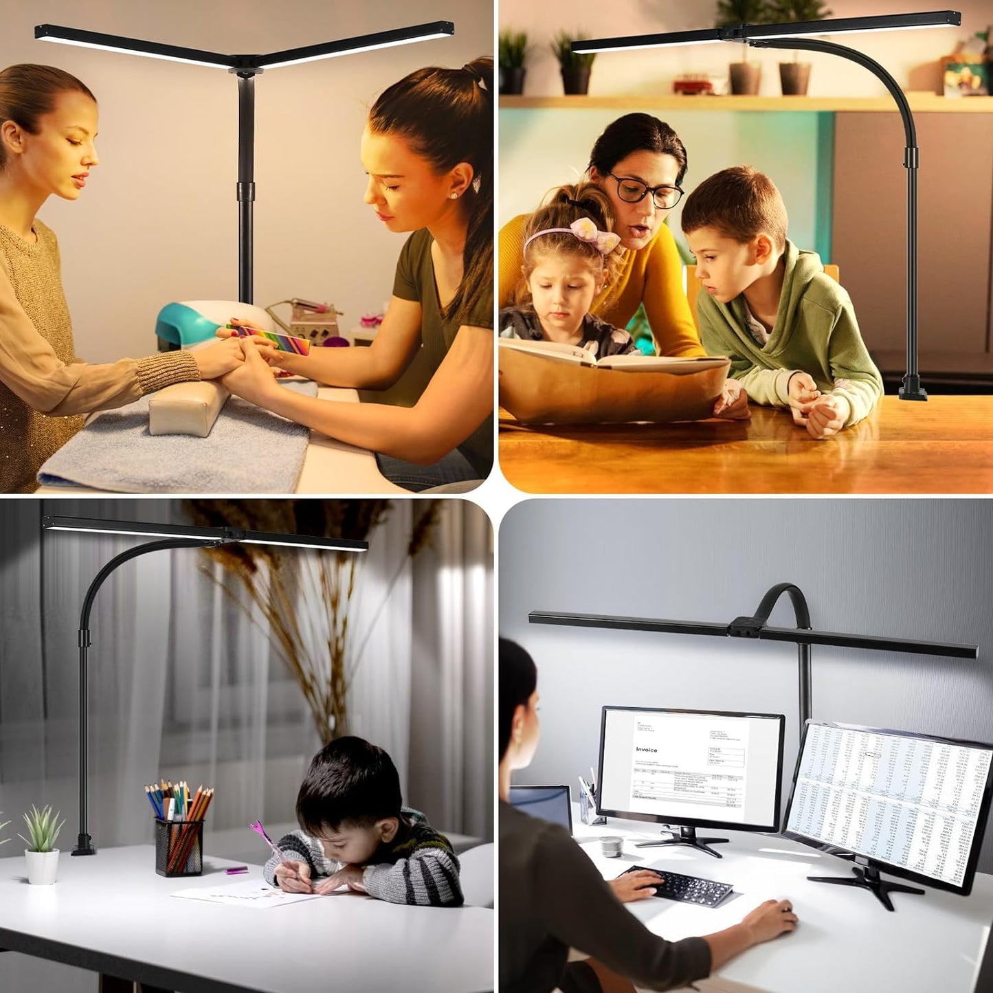 LED Desk Lamp for Office Dorm Home - Eye Caring Desk Light with Timer, Remote Control 24W Brightest Dual Screen Computer Monitor Gooseneck Dimmable Table lamp with Anti-Glare Cover Clamp
