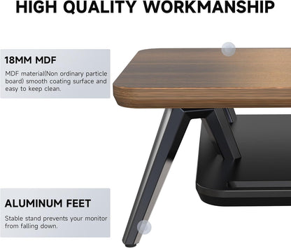 Fenge Dual Monitor Stand, Monitor Stands Riser for 2 monitors, 42.5 Inch Wood Desk Shelf with Storage Organizer and Cable Management for Office Desk Accessories