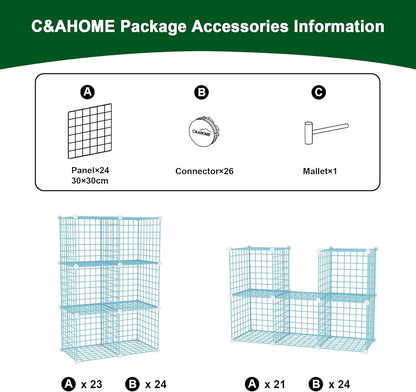 C&AHOME Wire Cube Storage, 6 - Cube Organizer Metal C Grids, Modular Shelves Units, Storage Bins Shelving, Closet Organizer, Ideal for Home, Office, Living Room, 36.6”L x 12.4”W x 36.6”H Black