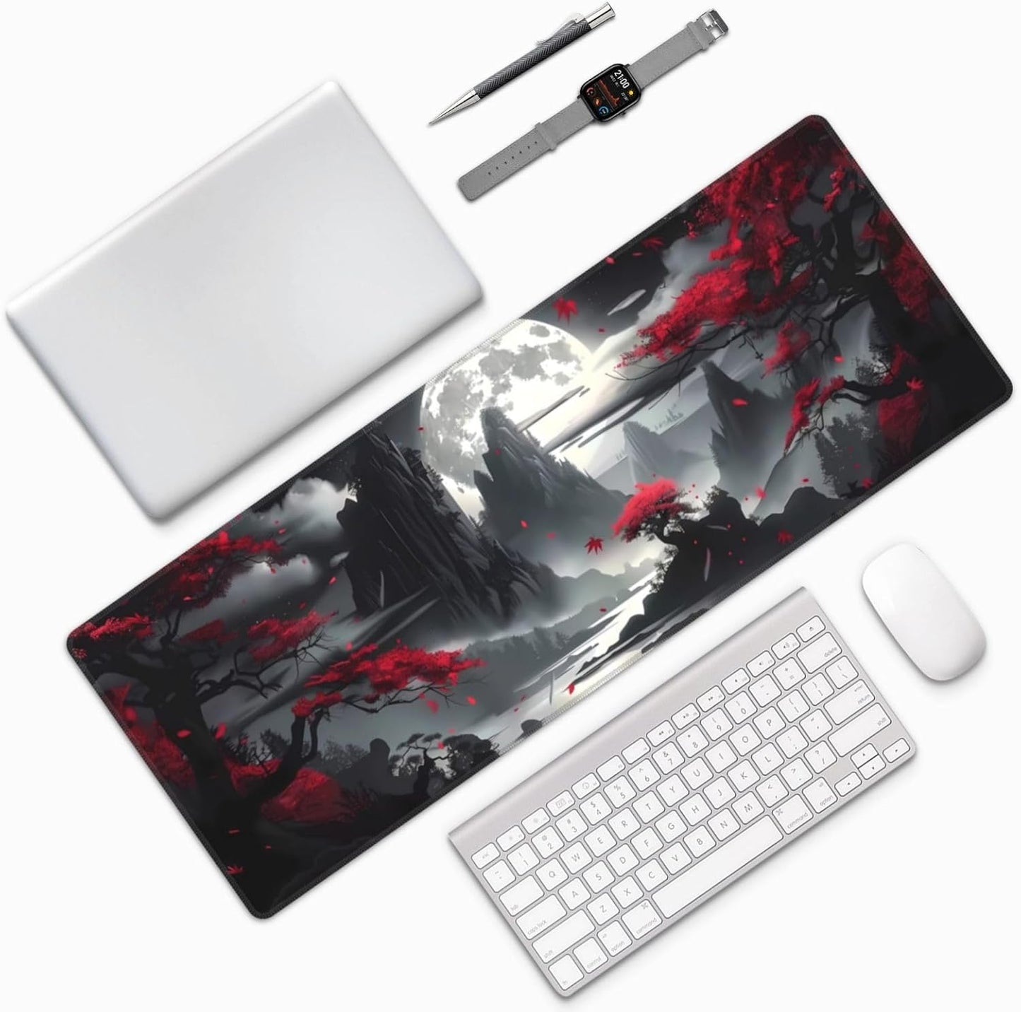 Japanese Mouse Pad, Large Japanese Desk Mat, XL Anime Gaming Keyboard Mat, Non-Slip Rubber Base, Big Extended Desk Protector for Home Office, 31.5”x11.8”