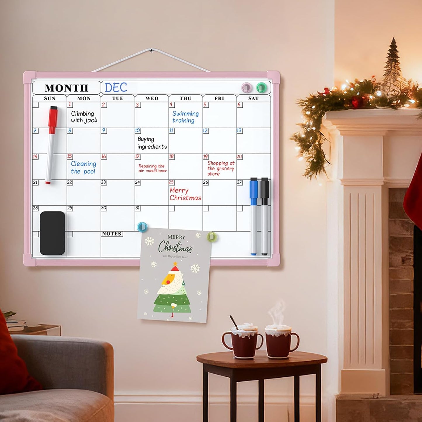 MaxGear Monthly Calendar Dry Erase Board for Wall, 16"x12" Small Hanging Double-Sided White Board, Portable Whiteboard for Planning, Drawing, Memo, to Do List, School, Home, Kitchen, Office