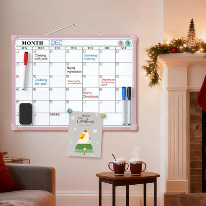 MaxGear Monthly Calendar Dry Erase Board for Wall, 16"x12" Small Hanging Double-Sided White Board, Portable Whiteboard for Planning, Drawing, Memo, to Do List, School, Home, Kitchen, Office