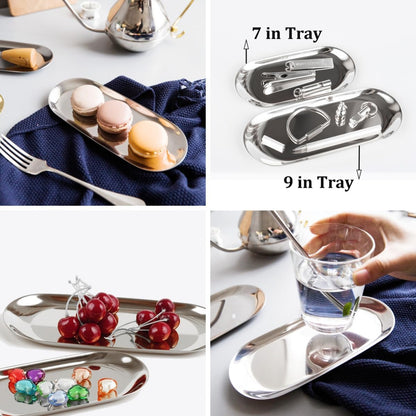 Stainless Steel Decorative Tray, Set of 2, 7 Inch Long, Jewelry Dish Cosmetics Organizer Bathroom Clutter Serving Platter Small Storage Tray, Oval, Matte Black