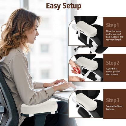 WdFour 2-Pack Non-Slip Armrest Pads for Office & Gaming Chairs - Ergonomic Forearm Support Pillow for Desk, Computer & Wheelchair, Pressure Relief Cushions (Black)