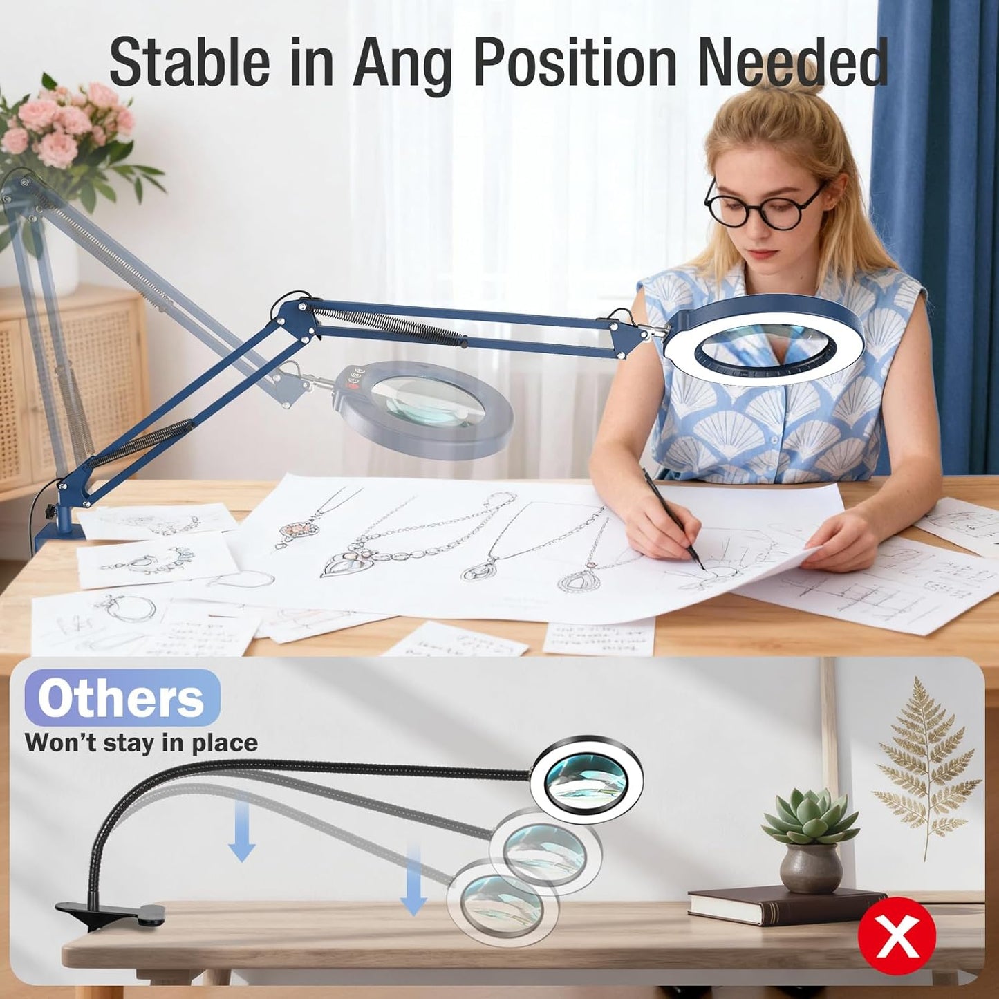 Coyeth 10X Magnifying Glass with Light and Clamp, Real Glass Stand Lighted Magnifier, 5 Color Modes Stepless Dimmable LED Desk Lamp Hands Free for Crafts Hobby Reading Painting Sewing Close Work