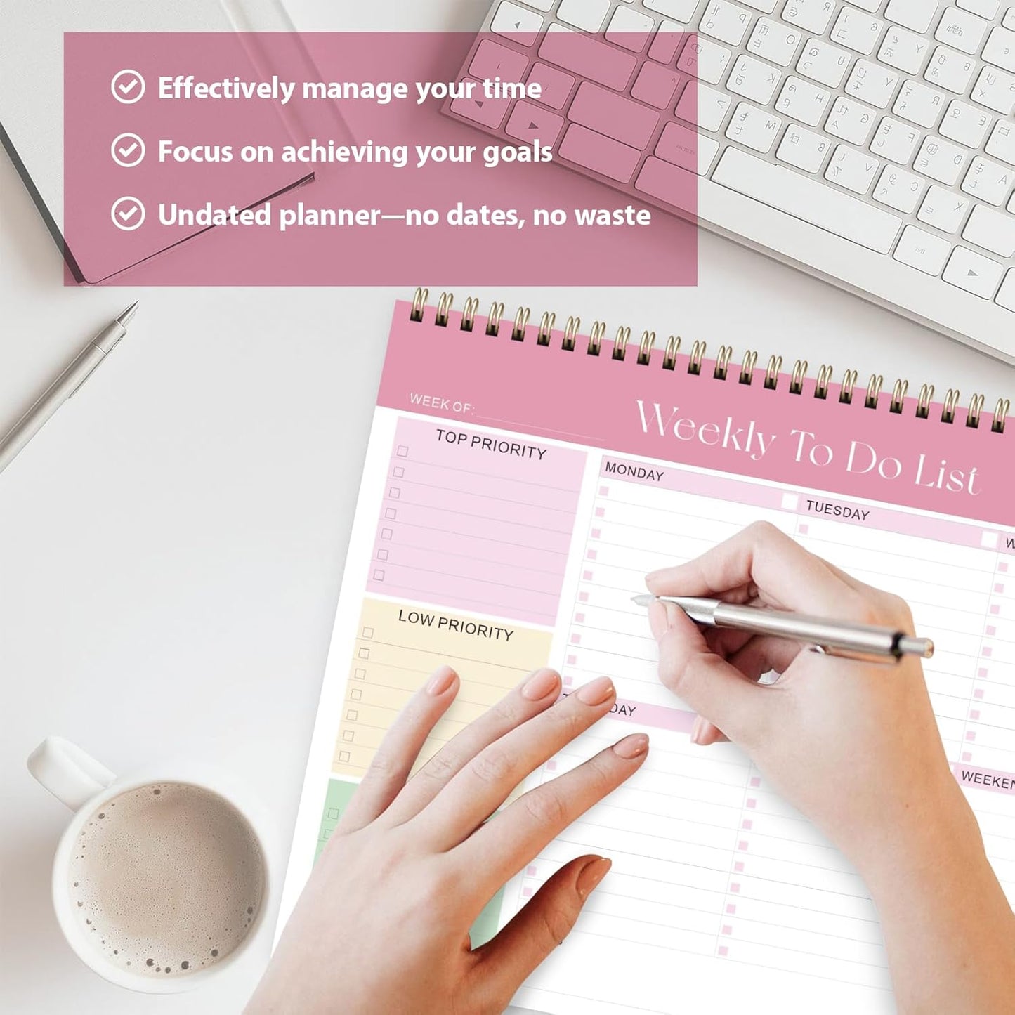 Weekly To Do List Notepad, Undated Planner with 52 Sheets (8.5''x11''), Desk Weekly Planner for Women & Man, Home School & Work