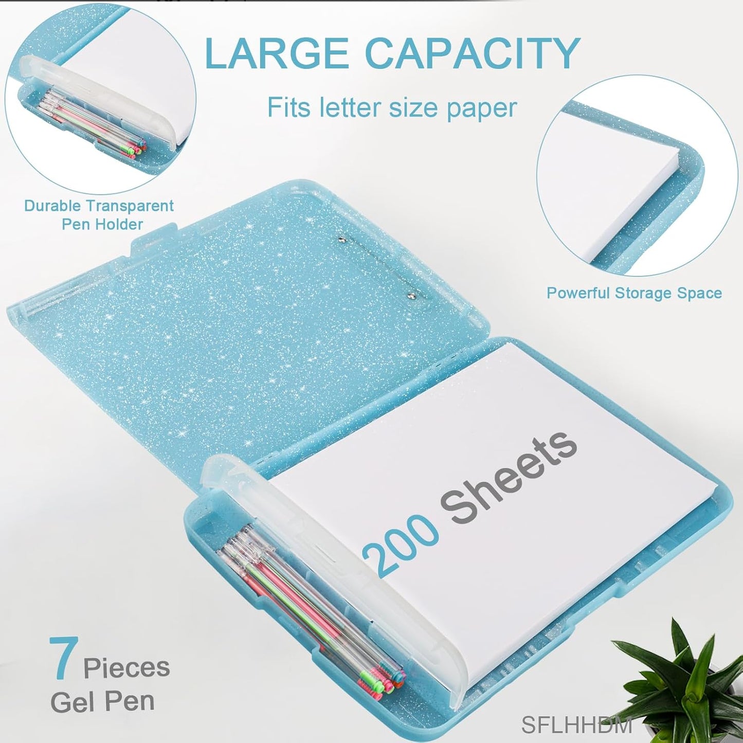 Glitter Clipboard with Storage,Storage Clipboard with Pen Holder,A4 Binder Clip Boards 8.5x11 with Low Profile Clip,Side Opening Sparkle Clipboards, Clipboards Folder for Office Supplies-Starry Black