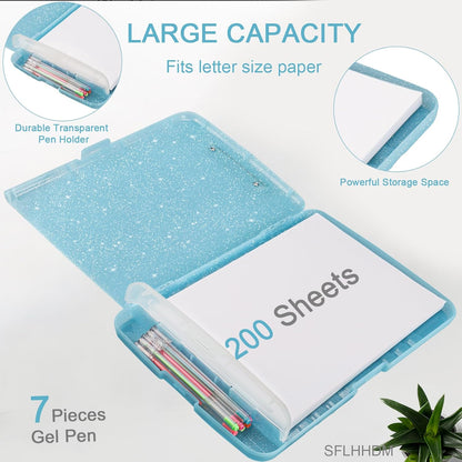 Glitter Clipboard with Storage,Storage Clipboard with Pen Holder,A4 Binder Clip Boards 8.5x11 with Low Profile Clip,Side Opening Sparkle Clipboards, Clipboards Folder for Office Supplies-Starry Black