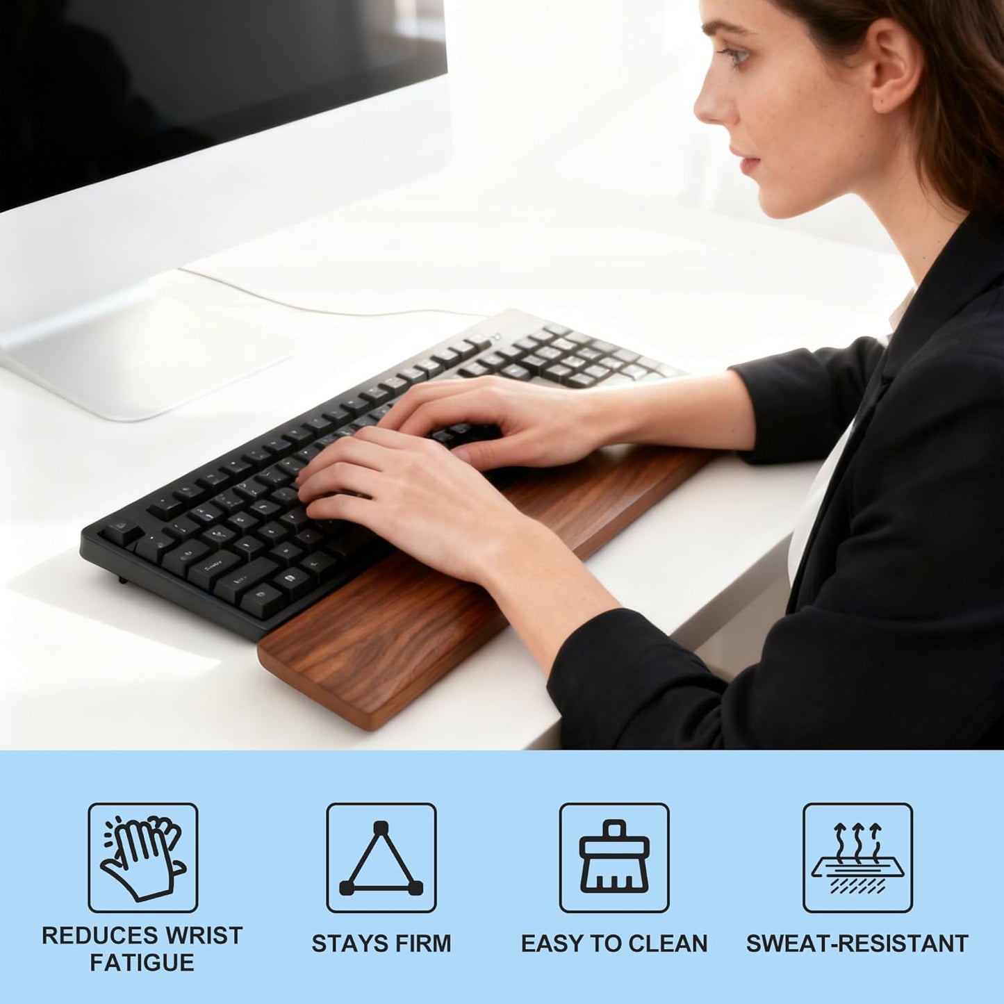 87 Keys Keyboard Wrist Rest - Ergonomic Walnut Wood Palm Rest for Mechanical Keyboard, Non-Slip, Comfortable Typing and Gaming (87 Keys) ﻿