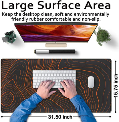 World Map Desk Mat Historical World Map Desk Pad Extra Large Computer Mouse Pad XL Black Topographic Mousepad Keyboard Pad for Desk Gaming Computer Laptop Office Non-Slip Desk Pad 31.5x11.8 in