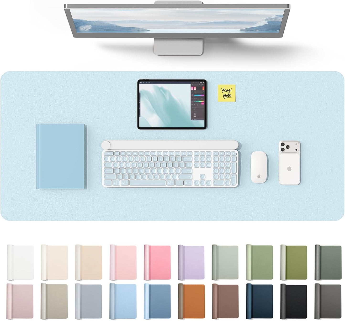 YSAGi Leather Desk Pad Protector, Large Mouse Pad, Non-Slip PU Leather Desk Blotter, Waterproof Writing Pad for Office and Home (31.5" x 15.8", Eggshell) - Colors B