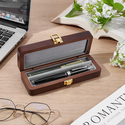 BENECREAT 2Slots Fountain Pen Collector Organizer, Rectangle Wood Pen Packing Boxes with Alloy Clasps and Velvet Inside for Ballpoint Pen, Fountain Pen, 1.9x6.2inch