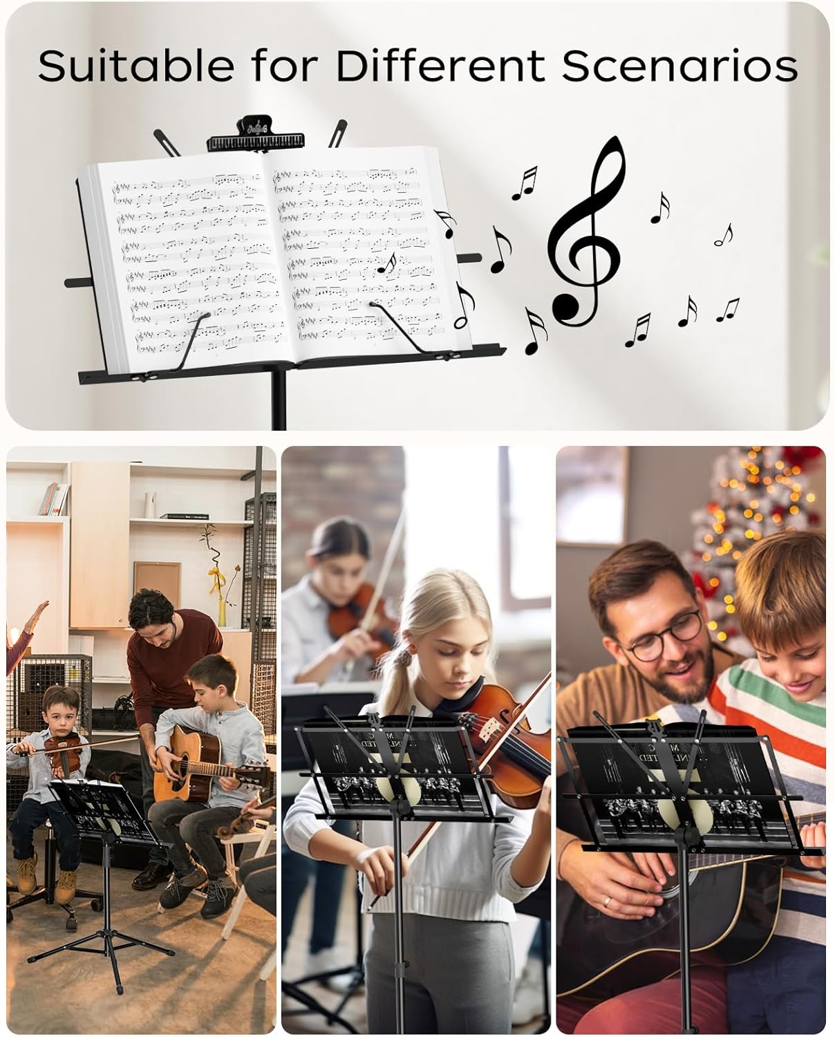 K KASONIC Music Stand, 2 in 1 Dual-Use Folding Sheet Music Stand & Desktop Book Stand, Portable Lightweight with Music Sheet Clip Holder Carrying Bag