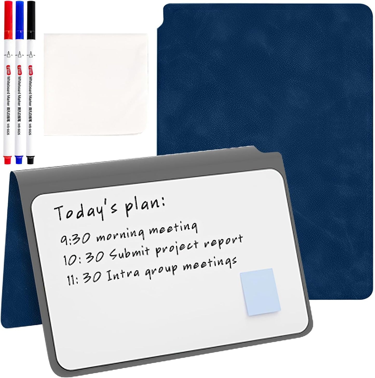SAYEEC Whiteboard Notebook, Portable Dry Erase Board with 3 Colors Fineliner Pens, Black PU Cover Erasable Handheld White Board Reusable Drawing Notebook Easel Pad for Meeting Business Office School