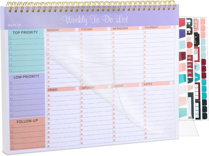 Weekly To Do List Notepad, 8.5''x11'' Weekly Desk Planner with 52 Tear Off Sheets Undated Weekly Planner Habit Tracker & Productivity Organizer for Home School and Work, Light Green