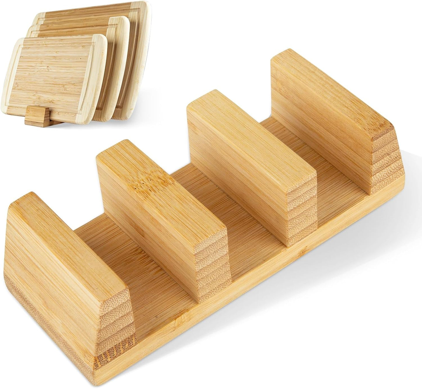 GuanQiao Cutting Board Holder Stand, Bamboo Storage Rack, Pot Lid Holder for Countertop Cabinet
