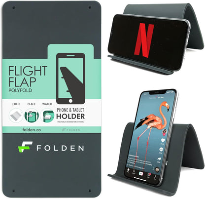 Flight Flap Airplane Phone Holder, Flexible Cell Phone Holder, Folding Cellphone Stand for Desk, Bed, Office, Treadmill - Airplane Gadgets for Long Travel Accessories - Plane Essentials (Green)