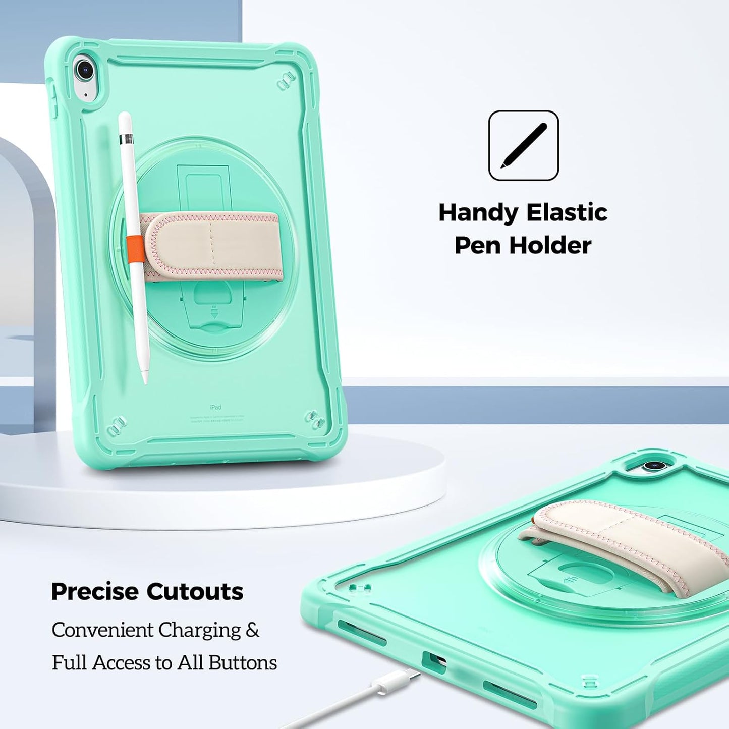 ProCase for iPad 11th Generation A16 2025/iPad 10th Generation Case 10.9 Inch 2022, Heavy Duty Shockproof Rugged Cover with Hand Strap 360 Degree Rotatable Kickstand Protective for iPad 11/10 -Black