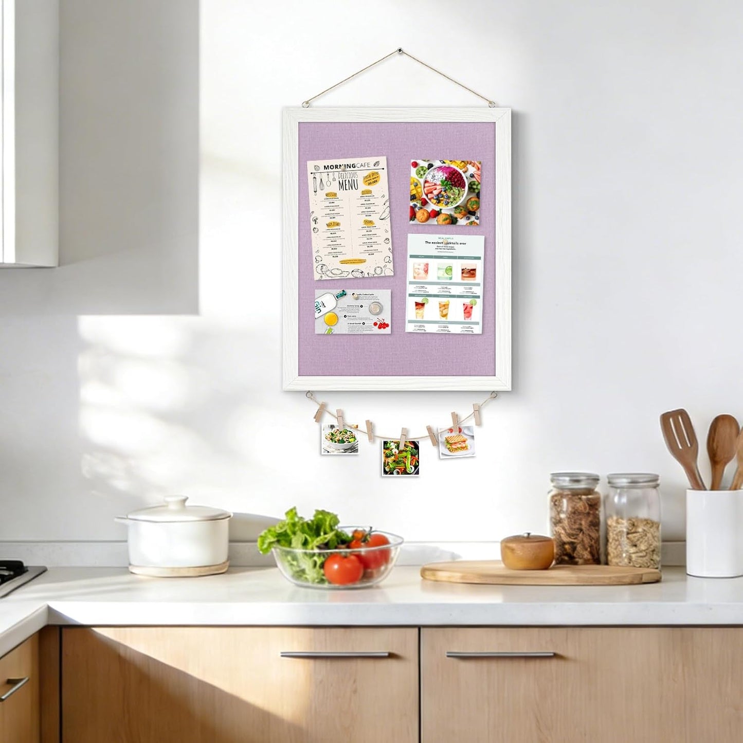 DOLLAR BOSS Bulletin Boards with Linen 1-Pack 16''X 12'' Double-Sided Cork Board for Walls Wood Framed Bulletin Boards, Small Pin Board for Home Kitchen Office Decorative Hanging 10 Pushpins
