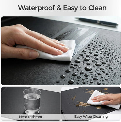 Desk Mat – Double-Sided Vegan Leather & Felt | Built-In Magnetic Cable Organizer & File Storage | Premium Workspace Pad for Office, Gaming & Creative Professionals-（Brown）