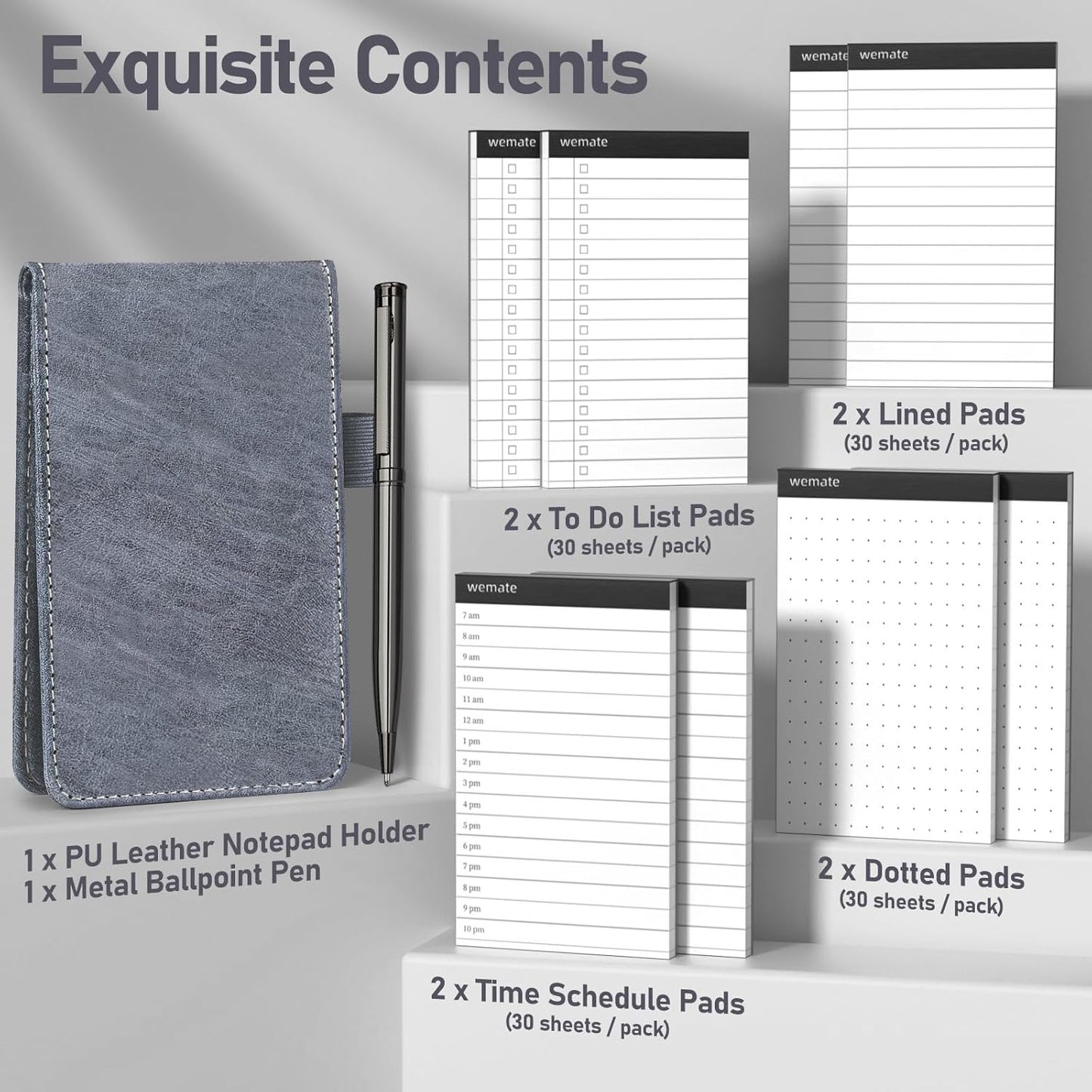 WEMATE 10 Pieces Notepad Holder Set Pocket Notebook - Included Mini Pocket Notepad Holder Set with 8 Memo Book Refills and Metal Pen for Meetings, Daily Records, and Notes 3 x 5 Inch (Brown)