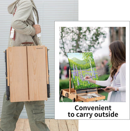 Falling in Art Light Weight French Style Field and Sketchebox Easel with Aluminum Tripod, Adjustable Beechwood Tripod Standing Easel with Drawer, Palette