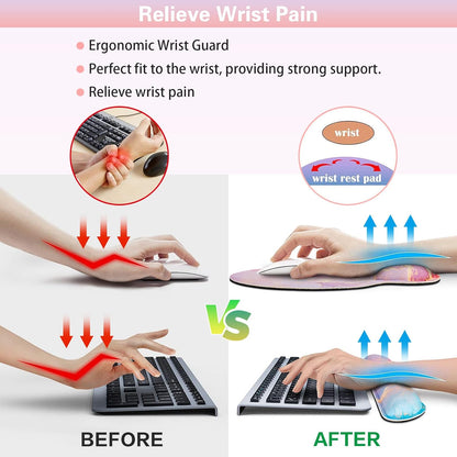 Ergonomic Keyboard Wrist Rest, Mouse Pad with Wrist Rest Anime, Cat Gaming Mousepad with Wrist Support, Memory Foam Wrist Rest Set for Computer Keyboard, Funny Cute Office Desk Accessories