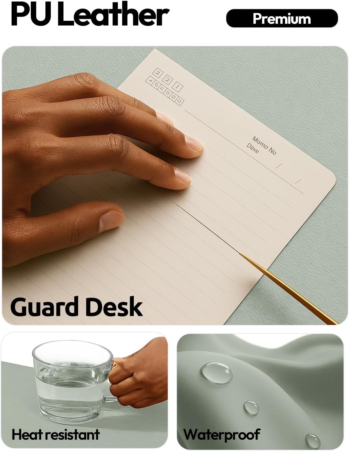 YSAGi Large Extended PU Leather Desk Pad Protector – Non-Slip Waterproof Desk Mat for Office & Home, Easy Clean Mouse Pad & Laptop Writing Blotter 35.4"x17" Black - Colors A