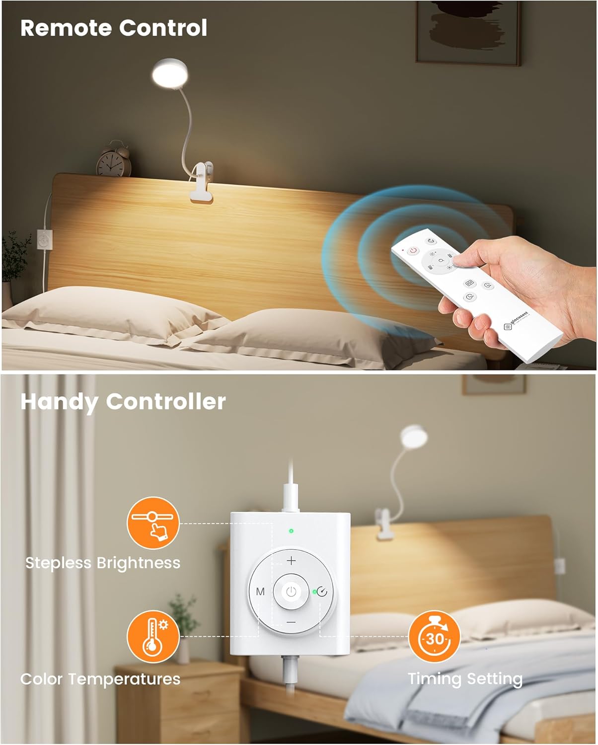 Glocusent 5W Clip on Light, 36LED Eye Caring Reading Light for Bed, 3 Colors & 5 Brightness Clip on Lamp with Adapter, Perfect Reading Light for Bed with Clamp/Bunk Bed/Headboard/Table/Desk