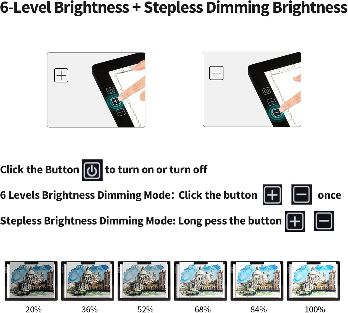 A4 Wireless LED Light Pad with Carry Bag, Innovative Stand and Top Clip, TOHETO Rechargeable Light Box Stepless Dimmable and 6 Levels Brightness Cordless Light Board for Tracing Weeding Vinyl (Black)